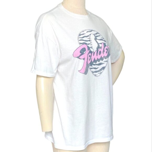 Fender Graphic Tee XL White Black Pink Short Sleeve Tagless Crew Neck 227H - Picture 3 of 6
